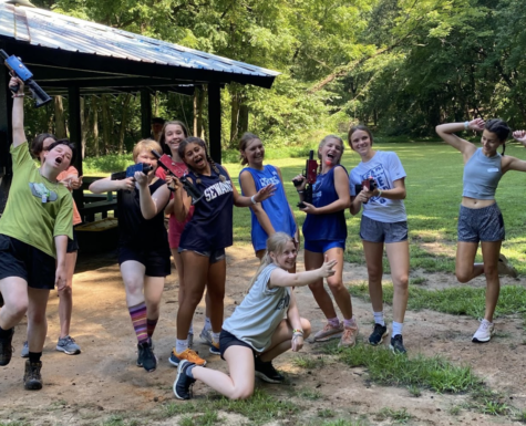Freshmen pose after a successful game of laser tag.  Unlike the senior kickball team pictured earlier, freshmen from both laser tag teams were able to unite for a picture after a competitive game. 