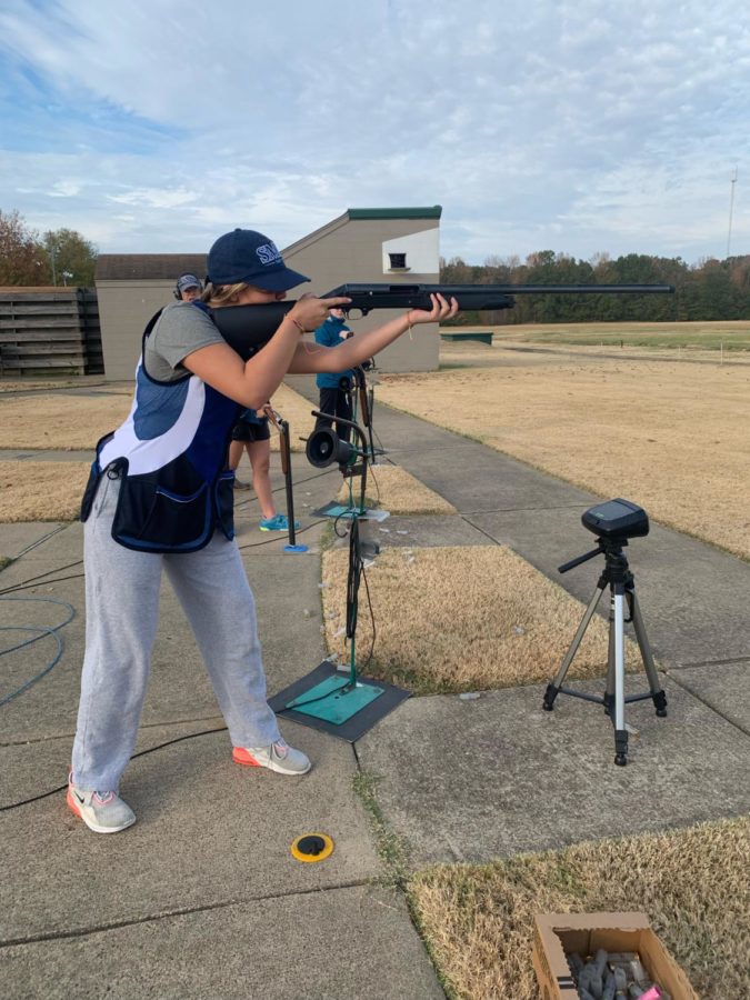 Freshman+Emery+Taylor+%289%29+stands+on+the+line.+Freshmen+spends+Monday+afternoon+and+Saturday+mornings+learning+how+to+hold+a+gun+and+shoot.+