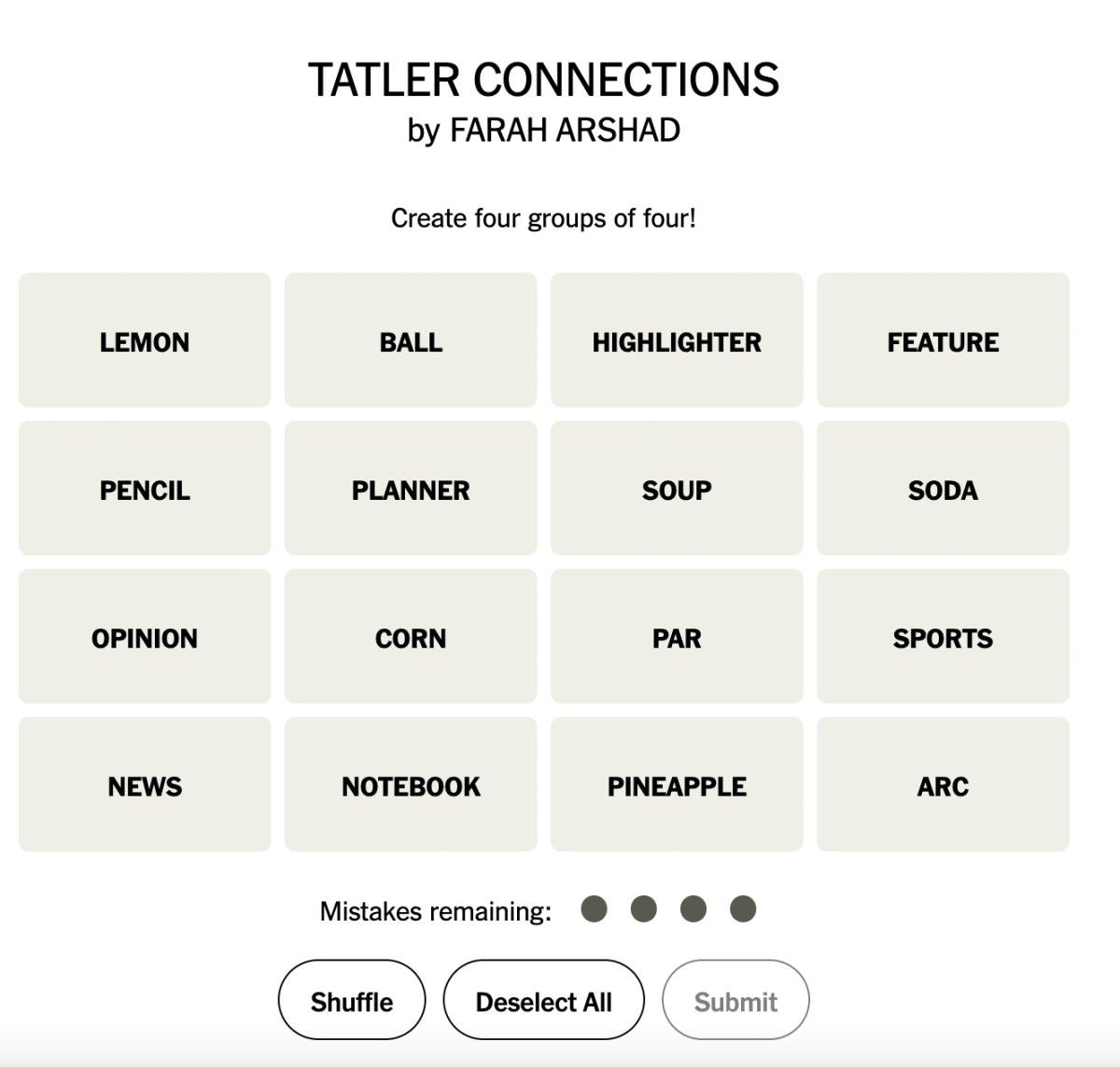 Tatler Connections Week 13