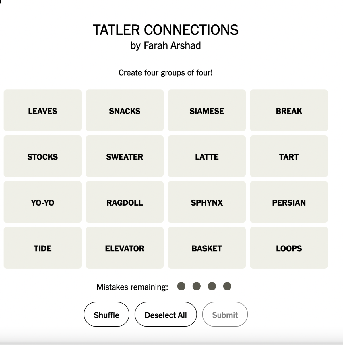 Tatler Connections Week 14