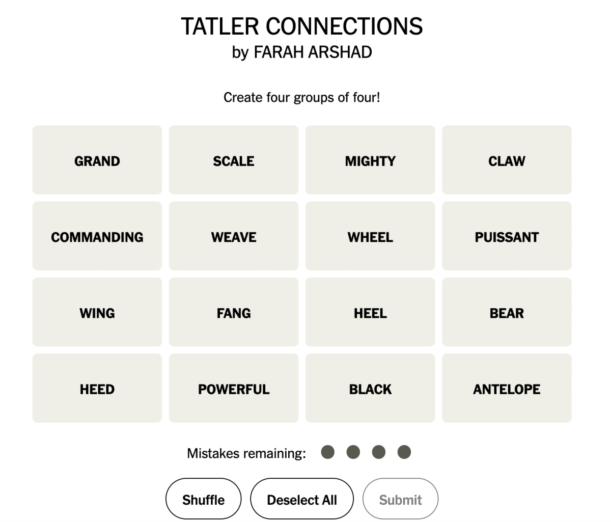 Tatler Connections Week 18