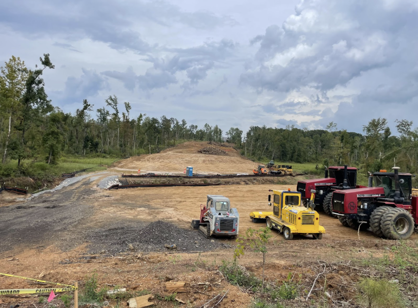 The intersection of Brooks Branch Road and Donelson Farms Parkway just east of I-269. The road is being expanded to reach a school on the other side of the forest. This is only one example of the deforestation happening in Eads and Arlington.